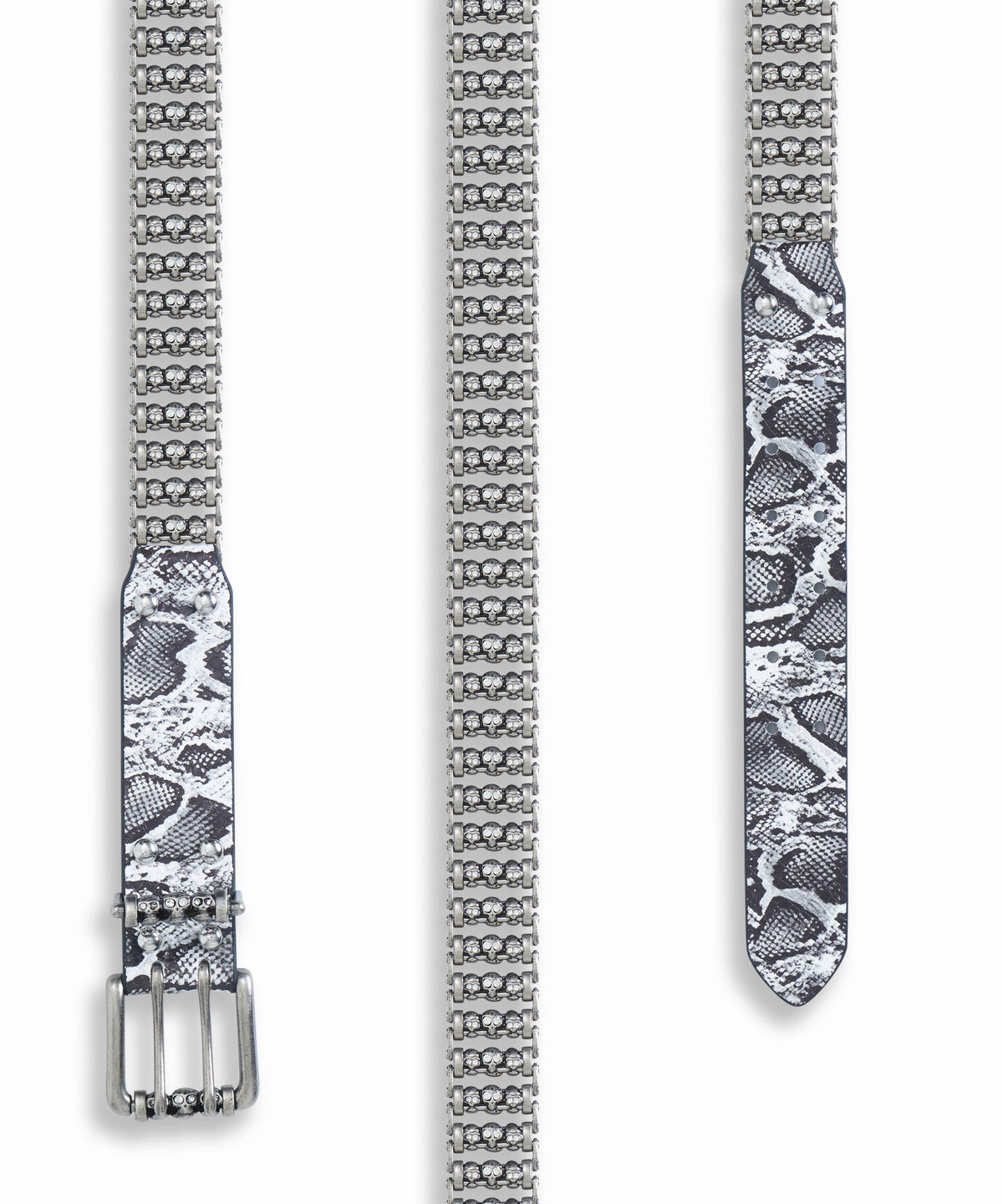 Grey Snakeskin Skull Roller Belt