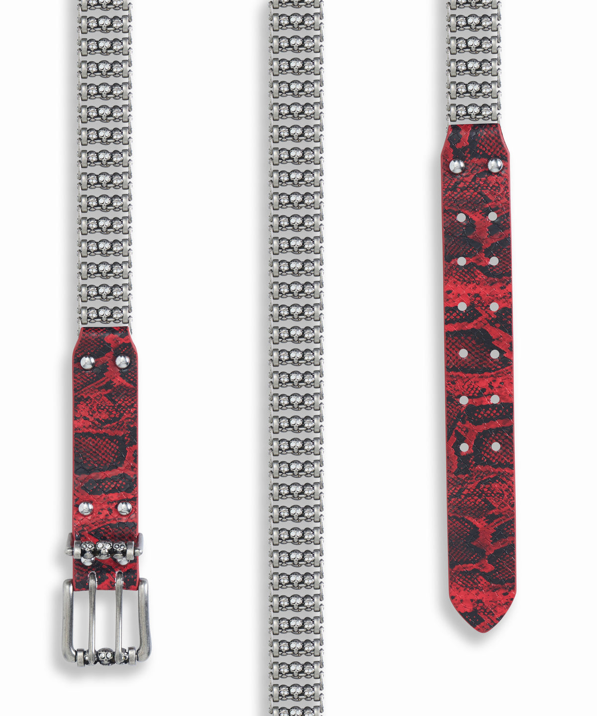 Red Snakeskin Skull Roller Belt