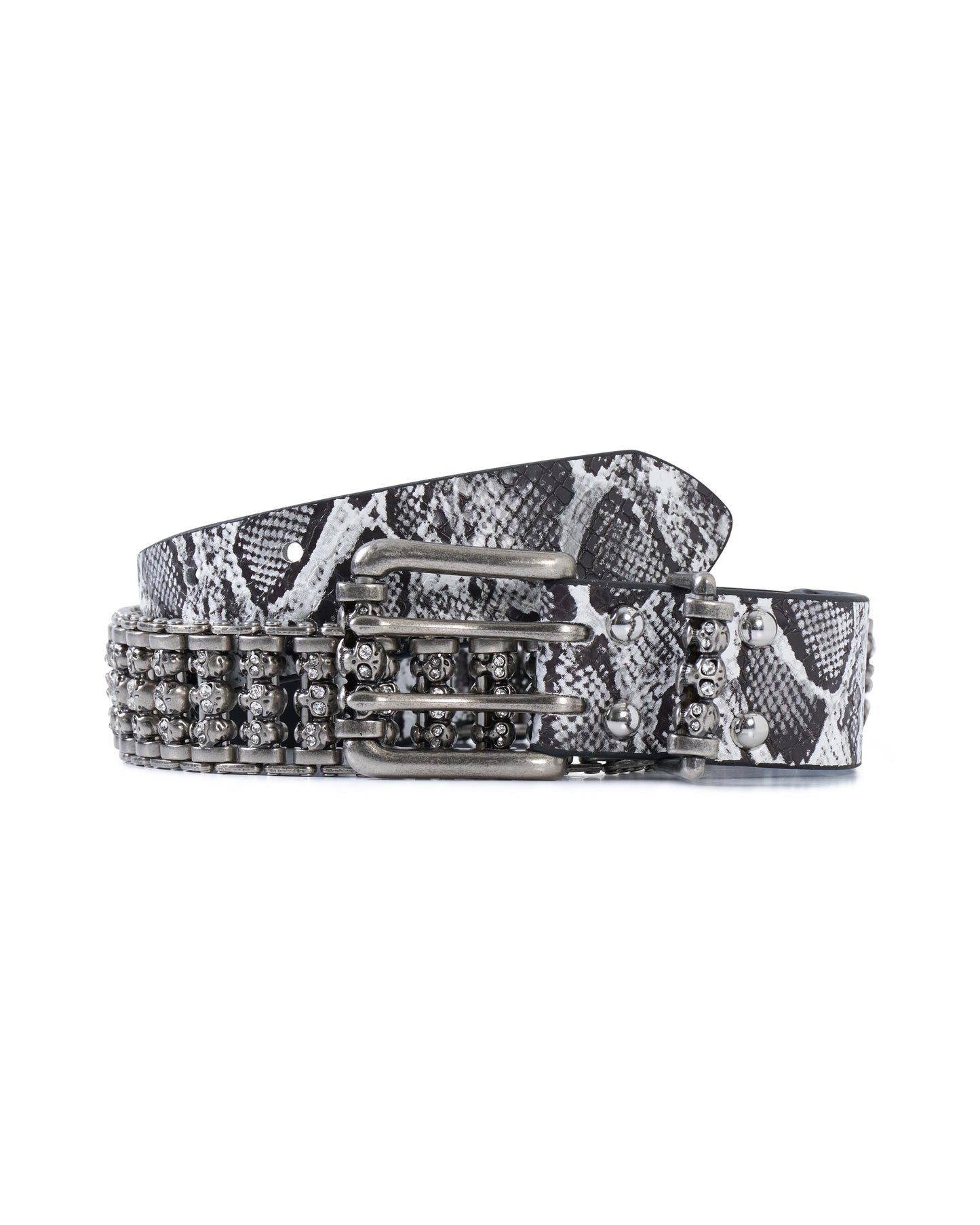 Grey Snakeskin Skull Roller Belt