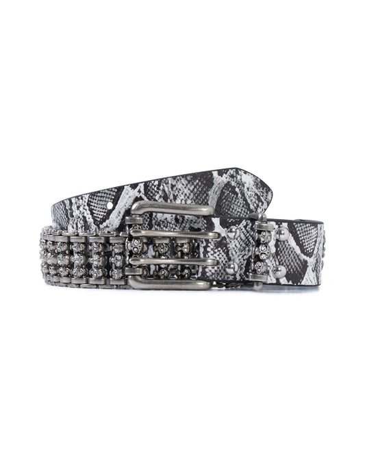 Grey Snakeskin Skull Roller Belt