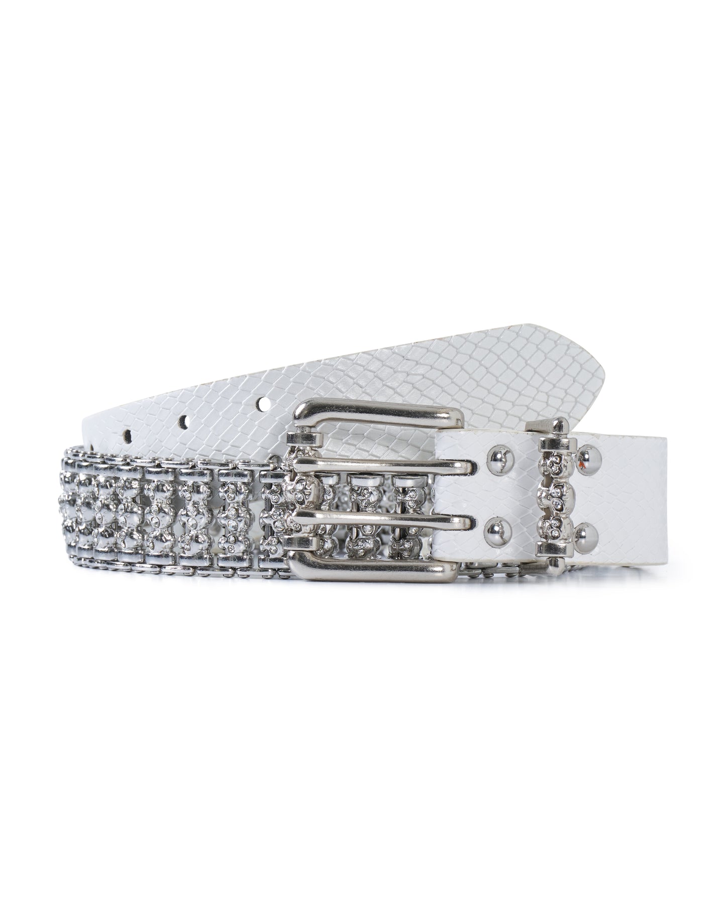 White Snakeskin Skull Roller Belt