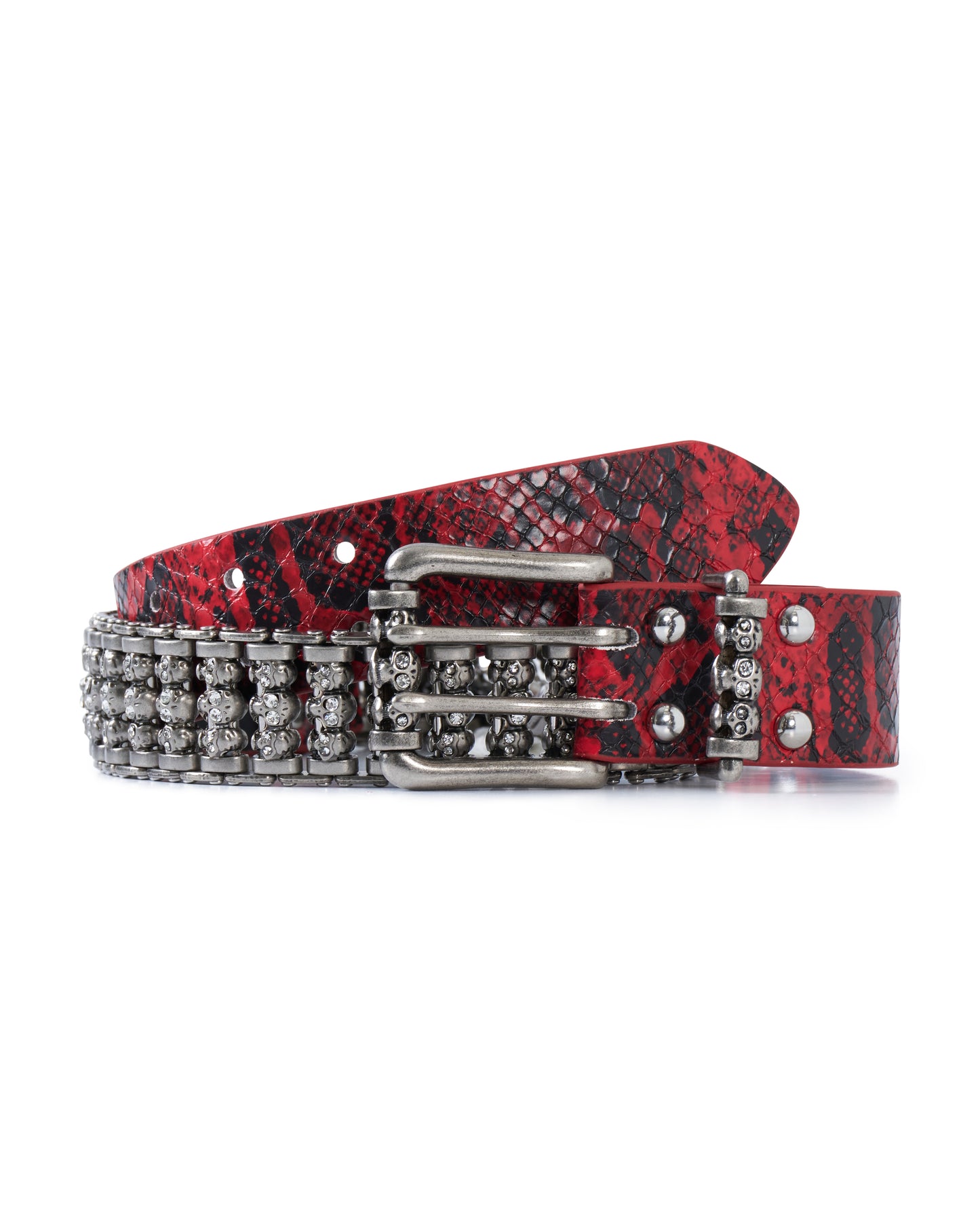 Red Snakeskin Skull Roller Belt