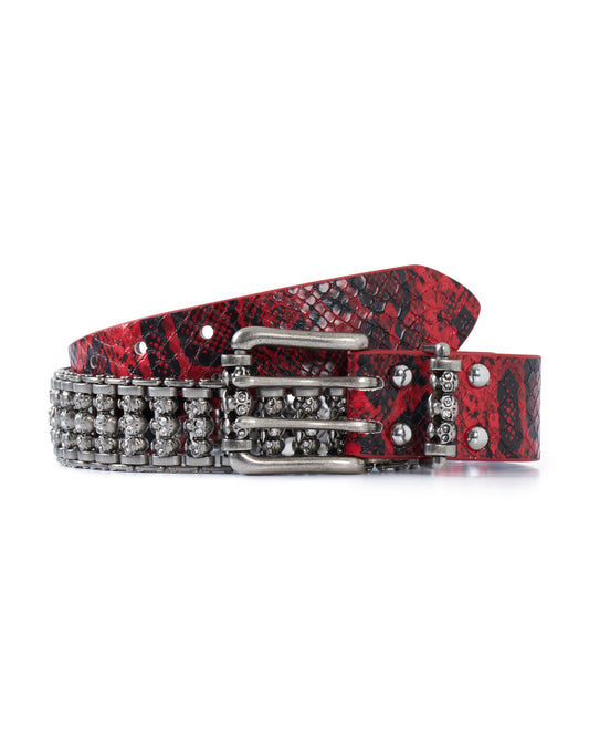Red Snakeskin Skull Roller Belt