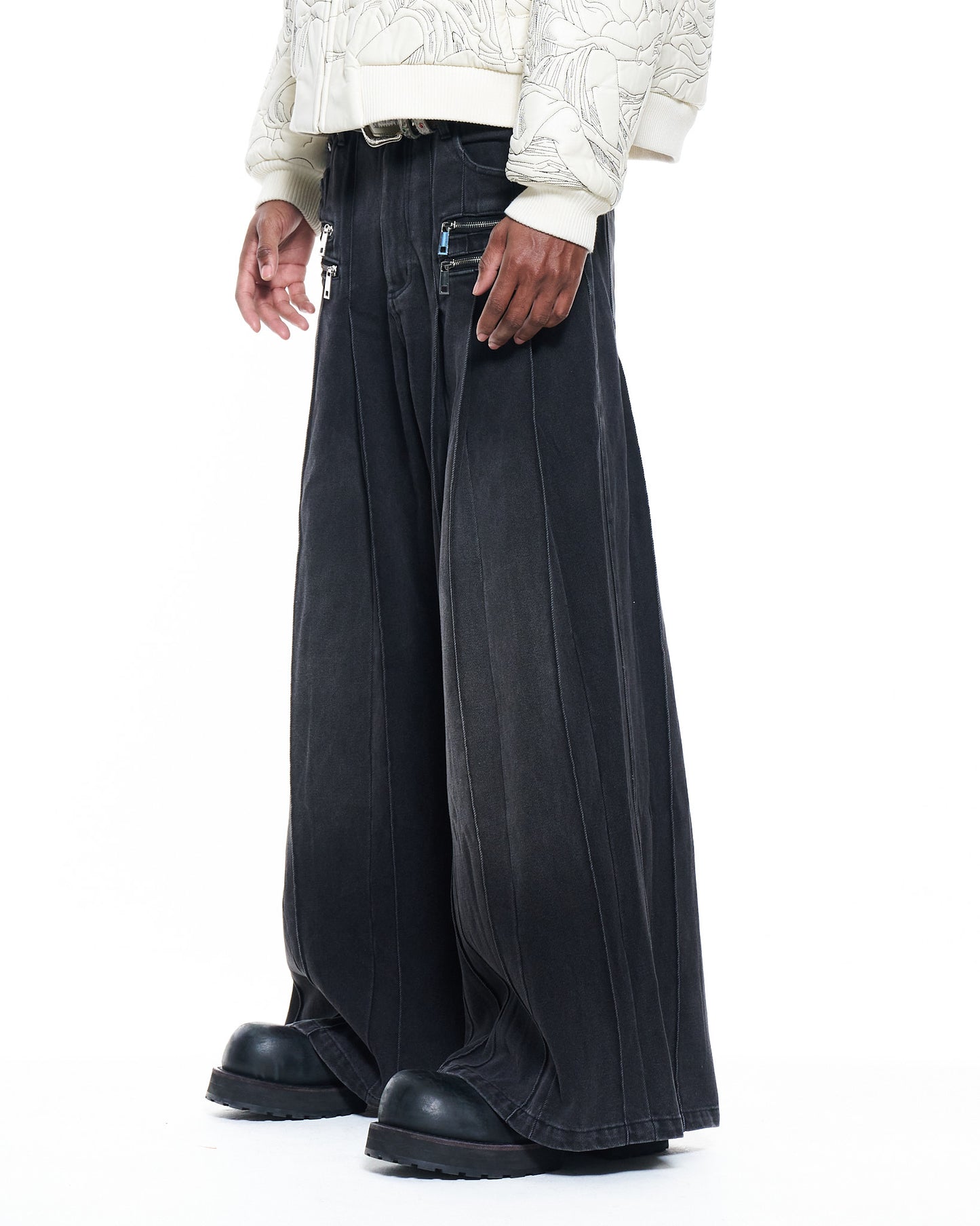 Pleated Black Denim