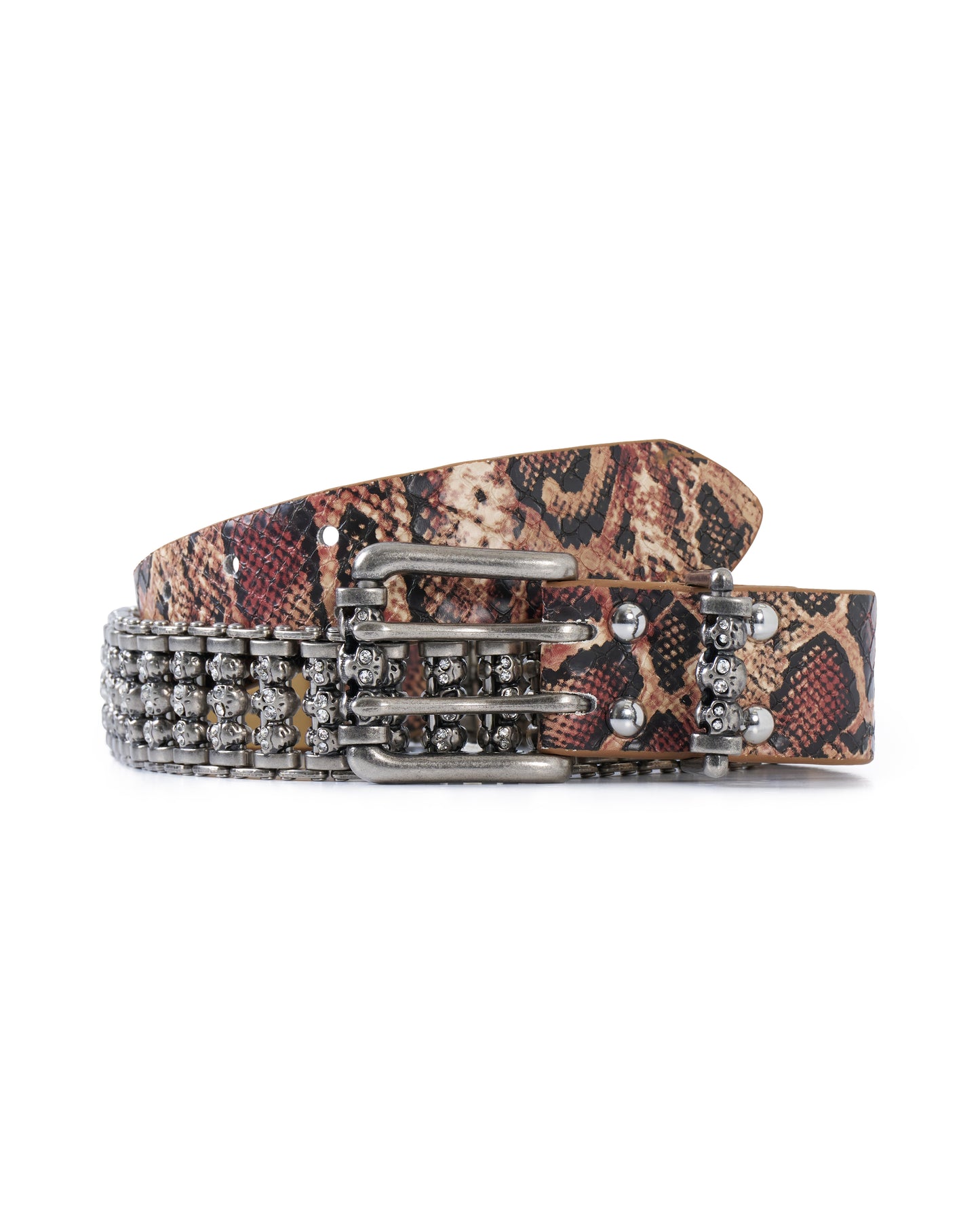 Brown Snakeskin Skull Roller Belt