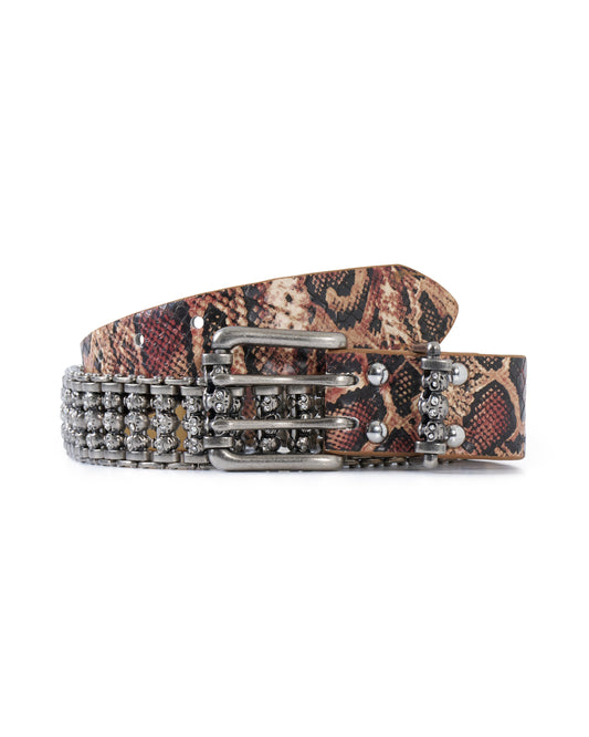 Brown Snakeskin Skull Roller Belt
