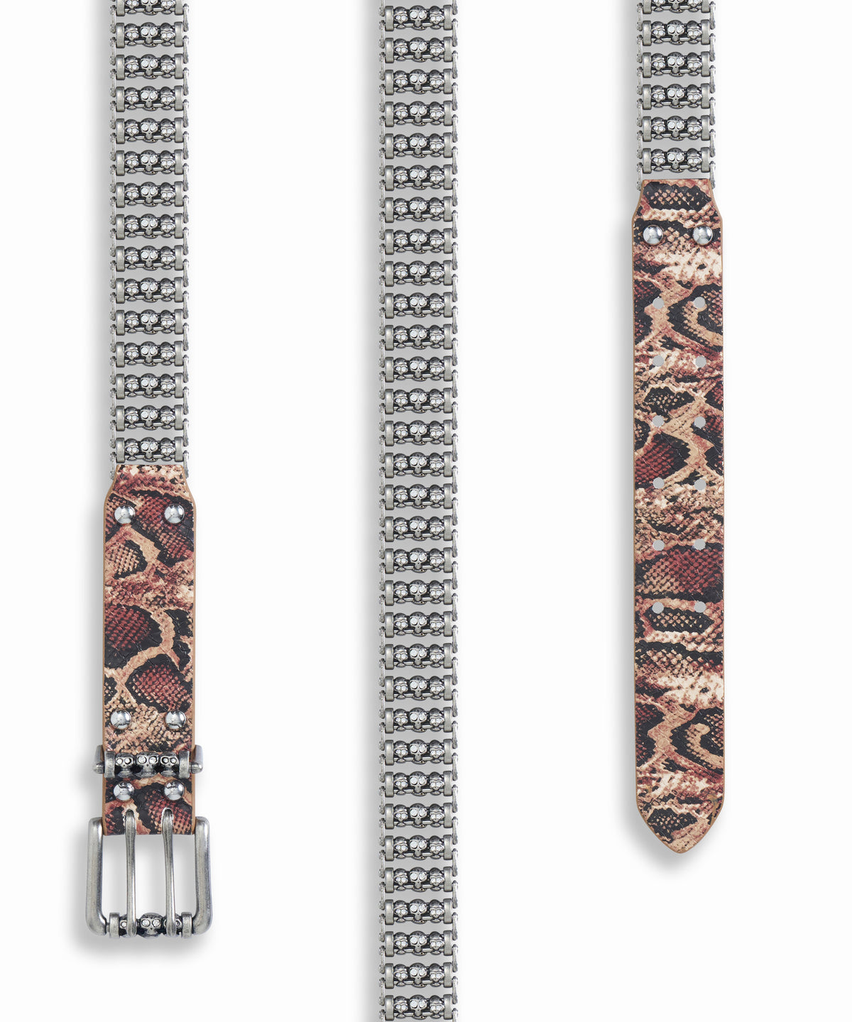 Brown Snakeskin Skull Roller Belt